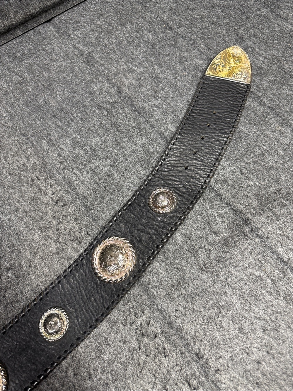 “VINTAGE”. Big AL Vintage Western Black Leather Belt with Silver Engraved Buckle - Picture 11 of 16